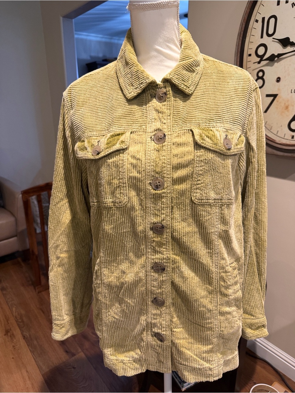 Free People Light Olive Corduroy Button-Front Jacket